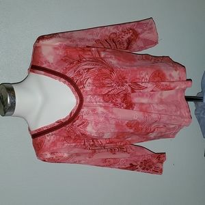 CARIBBEAN JOE ISLAND SUPPLY Women's Crop Top-red/pink on cream-Pullover-Sz